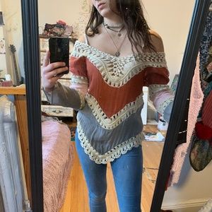 hippie long sleeve crocheted shirt